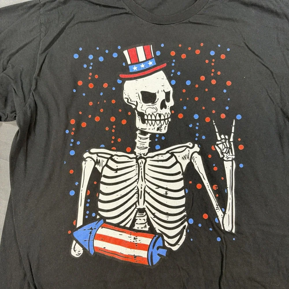 Black Skeleton Red White And Blue 2xl T-Shirt